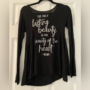 Black, light, long sleeve shirt, perfect for ages 9-13